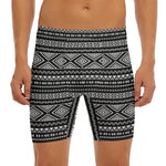 Black And White Aztec Ethnic Print Men's Long Boxer Briefs