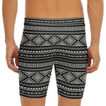 Black And White Aztec Ethnic Print Men's Long Boxer Briefs