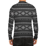 Black And White Aztec Ethnic Print Men's Long Sleeve Rash Guard