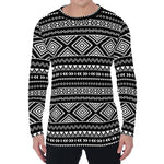 Black And White Aztec Ethnic Print Men's Long Sleeve T-Shirt