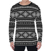 Black And White Aztec Ethnic Print Men's Long Sleeve T-Shirt