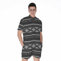 Black And White Aztec Ethnic Print Men's Romper