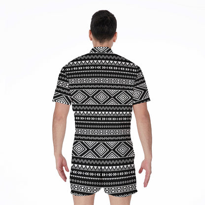 Black And White Aztec Ethnic Print Men's Rompers