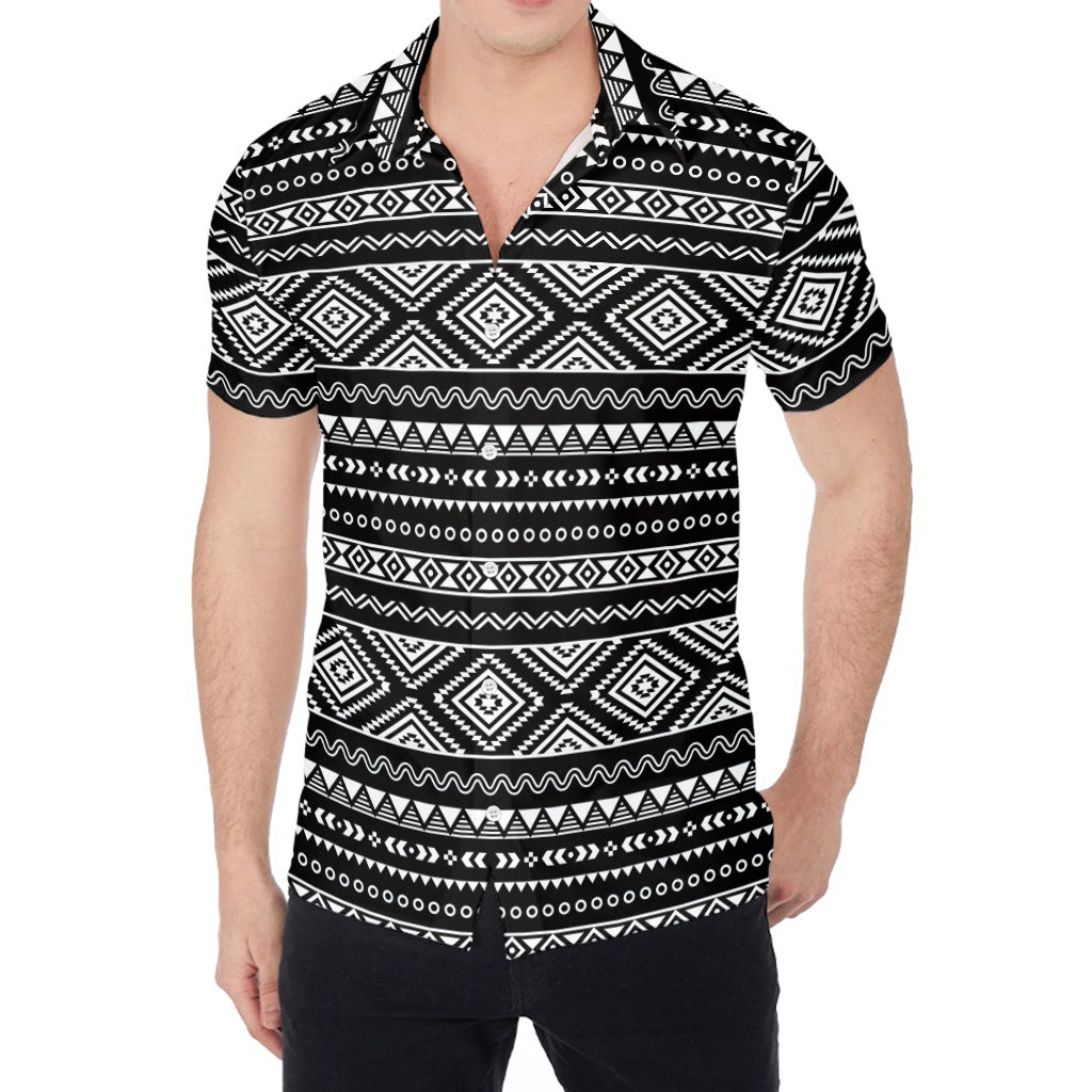 Black And White Aztec Ethnic Print Men's Shirt