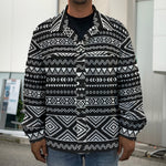 Black And White Aztec Ethnic Print Men's Shirt Jacket