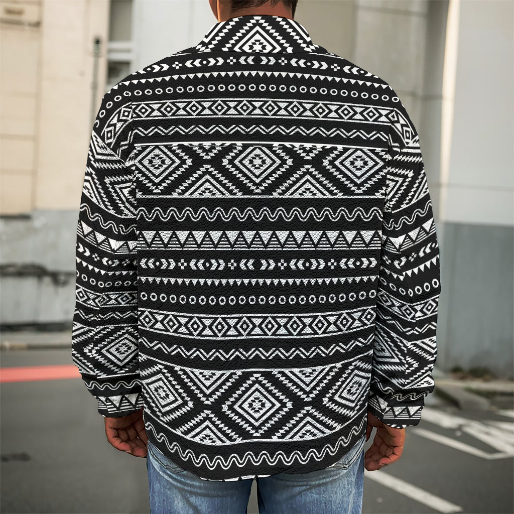 Black And White Aztec Ethnic Print Men's Shirt Jacket