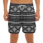 Black And White Aztec Ethnic Print Men's Split Running Shorts
