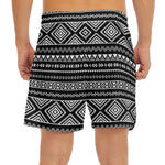 Black And White Aztec Ethnic Print Men's Split Running Shorts