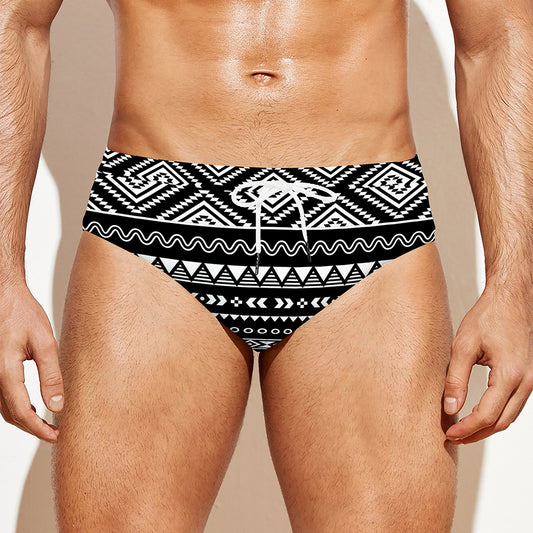 Black And White Aztec Ethnic Print Men's Swim Briefs