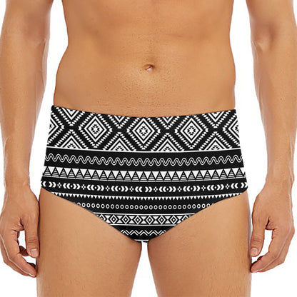 Black And White Aztec Ethnic Print Men's Triangle Swim Briefs
