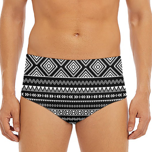 Black And White Aztec Ethnic Print Men's Triangle Swim Briefs