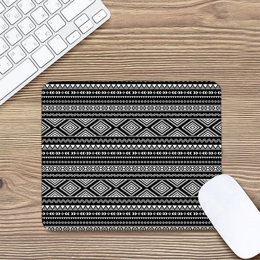 Black And White Aztec Ethnic Print Mouse Pad