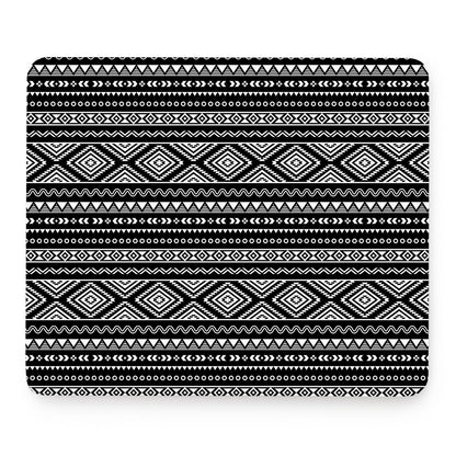 Black And White Aztec Ethnic Print Mouse Pad