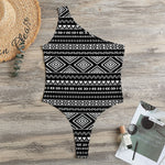 Black And White Aztec Ethnic Print One Shoulder Bodysuit