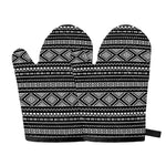 Black And White Aztec Ethnic Print Oven Mitts