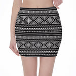 Black And White Aztec Ethnic Print Pencil Mini Skirt