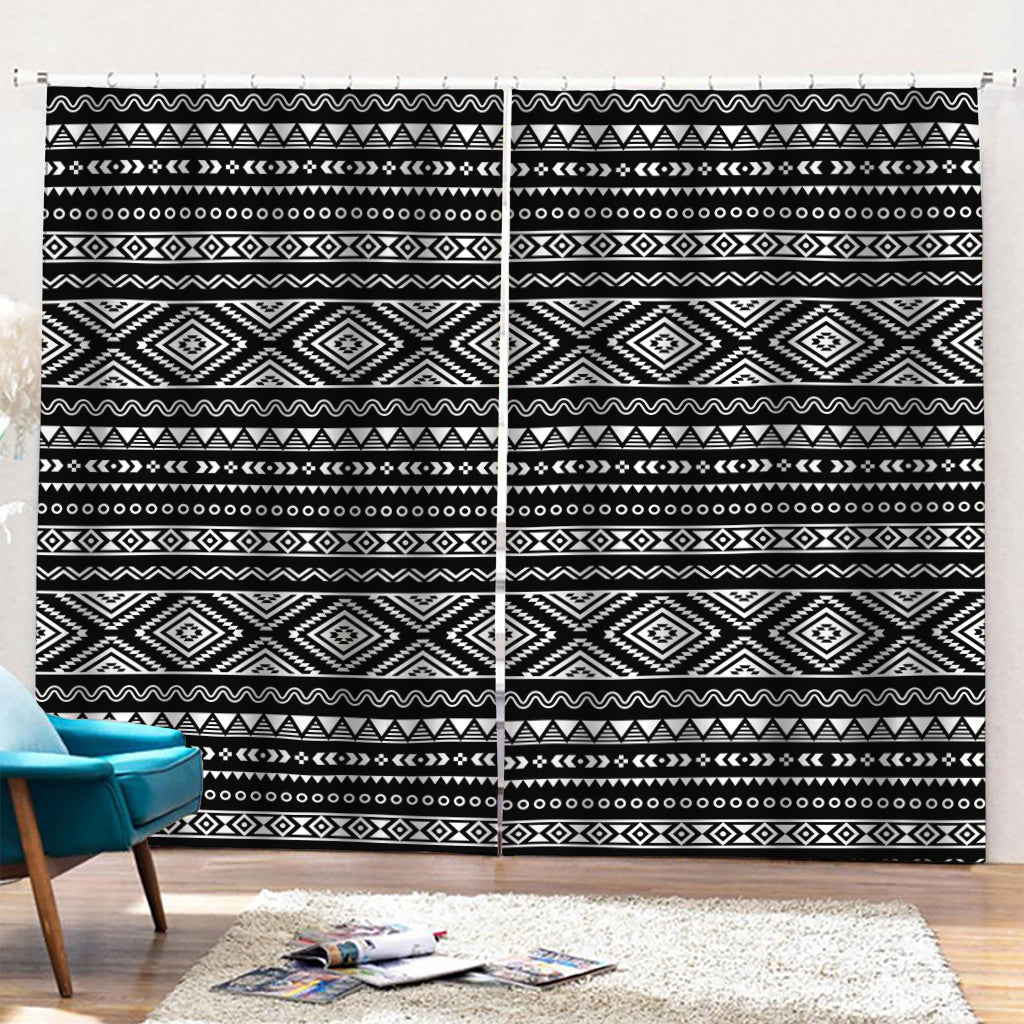 Black And White Aztec Ethnic Print Pencil Pleat Curtains