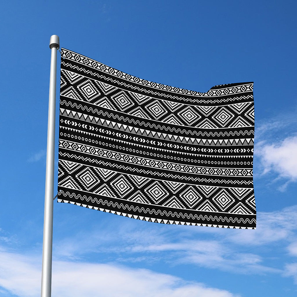 Black And White Aztec Ethnic Print Polyester Flag