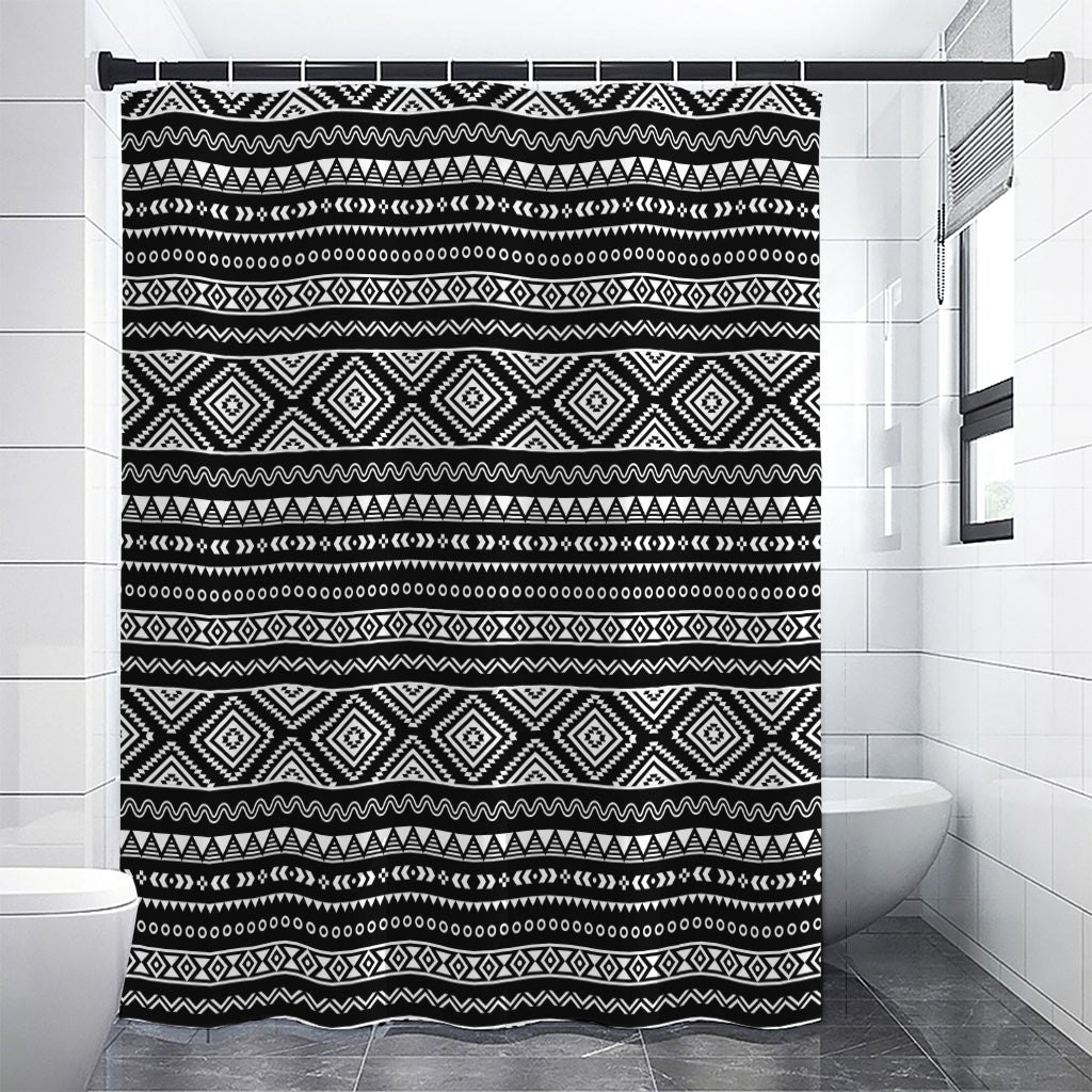 Black And White Aztec Ethnic Print Premium Shower Curtain