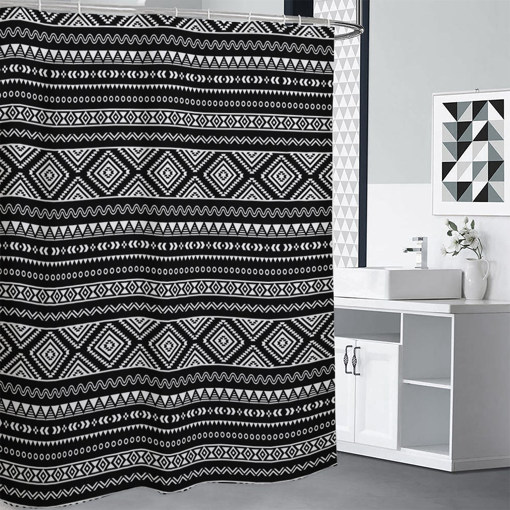 Black And White Aztec Ethnic Print Premium Shower Curtain