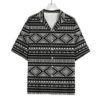 Black And White Aztec Ethnic Print Rayon Hawaiian Shirt