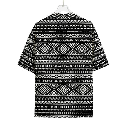 Black And White Aztec Ethnic Print Rayon Hawaiian Shirt