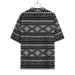 Black And White Aztec Ethnic Print Rayon Hawaiian Shirt
