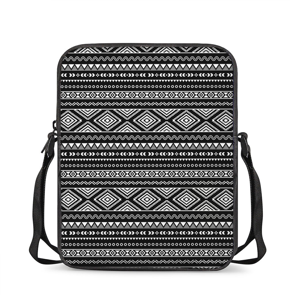 Black And White Aztec Ethnic Print Rectangular Crossbody Bag