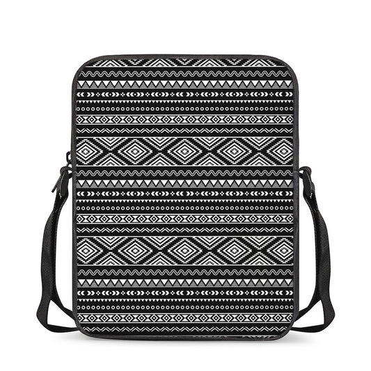 Black And White Aztec Ethnic Print Rectangular Crossbody Bag