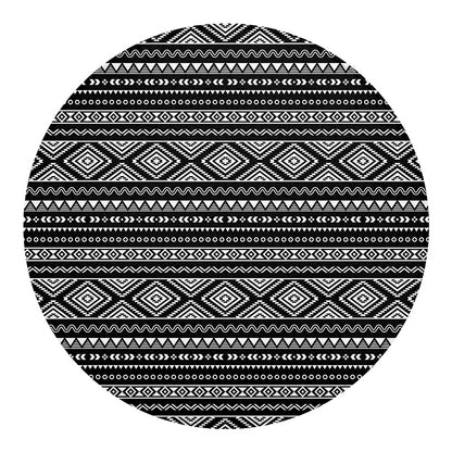 Black And White Aztec Ethnic Print Round Blanket