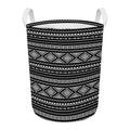 Black And White Aztec Ethnic Print Round Laundry Basket