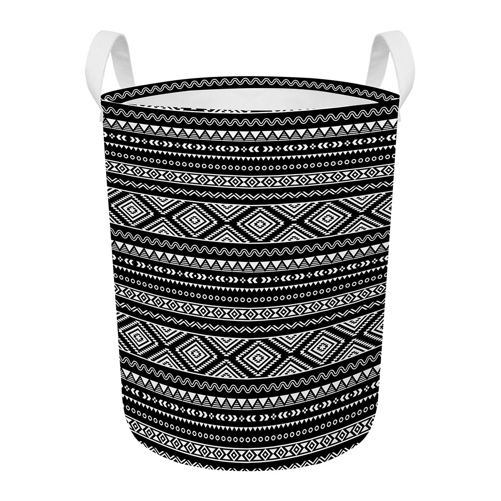 Black And White Aztec Ethnic Print Round Laundry Basket