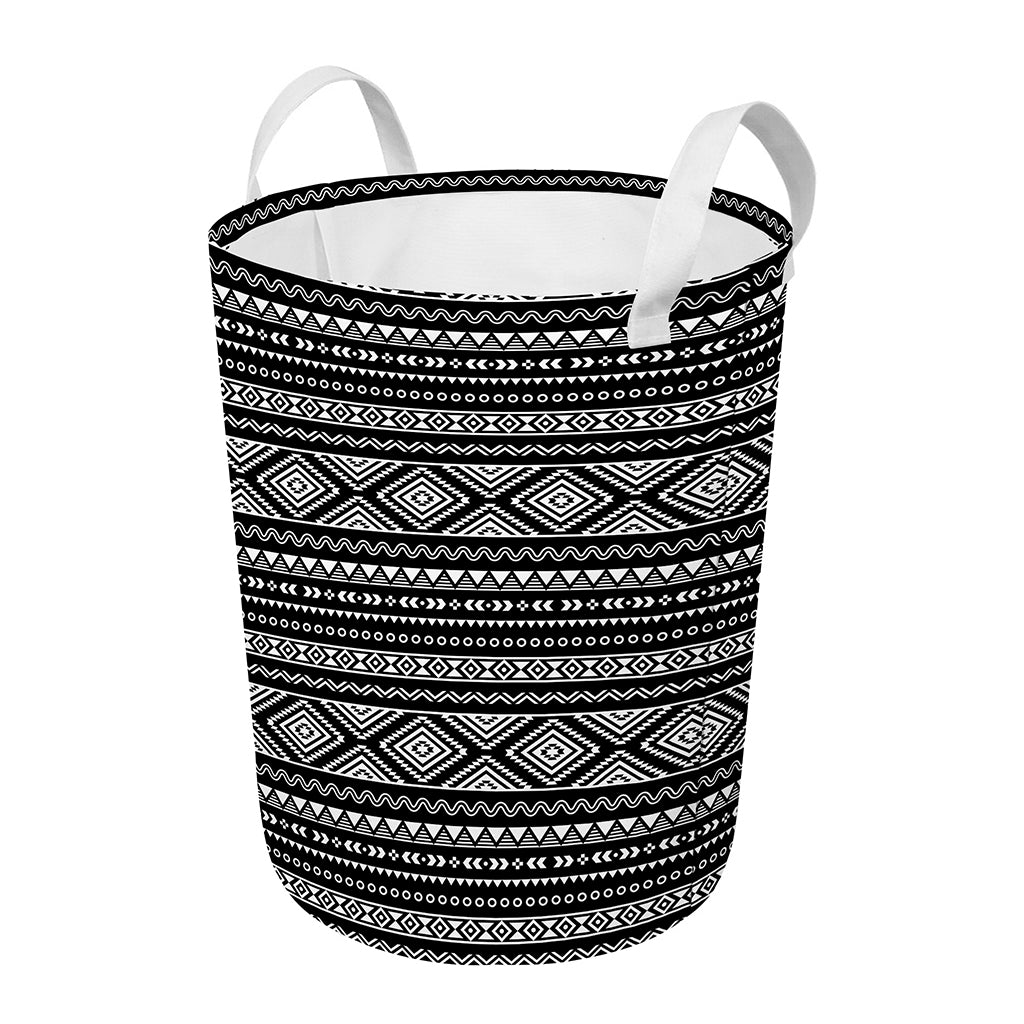 Black And White Aztec Ethnic Print Round Laundry Basket