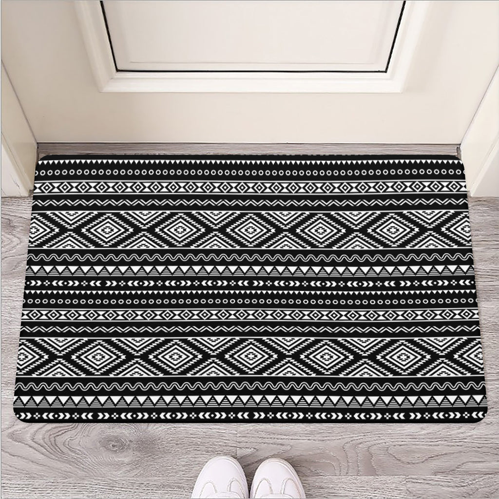 Black And White Aztec Ethnic Print Rubber Doormat