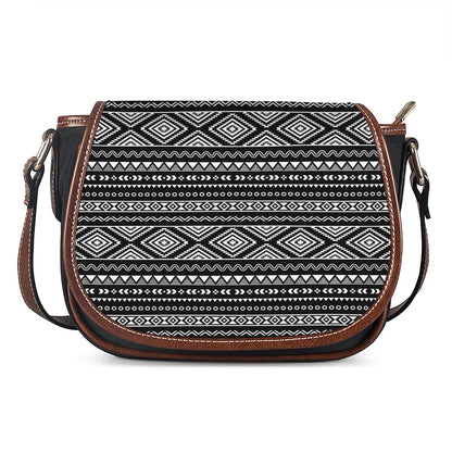 Black And White Aztec Ethnic Print Saddle Bag