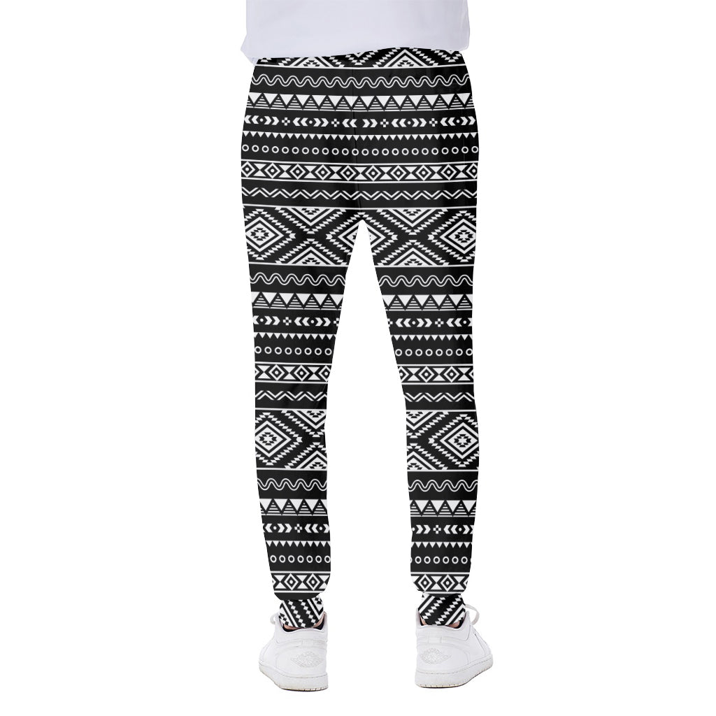 Black And White Aztec Ethnic Print Scuba Joggers