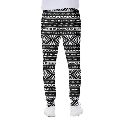 Black And White Aztec Ethnic Print Scuba Joggers