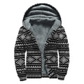 Black And White Aztec Ethnic Print Sherpa Lined Zip Up Hoodie