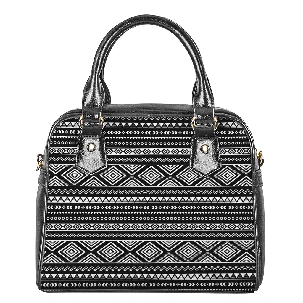 Black And White Aztec Ethnic Print Shoulder Handbag