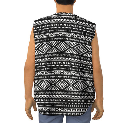 Black And White Aztec Ethnic Print Sleeveless Baseball Jersey