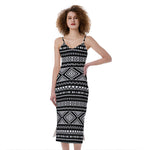 Black And White Aztec Ethnic Print Slim Fit Midi Cami Dress