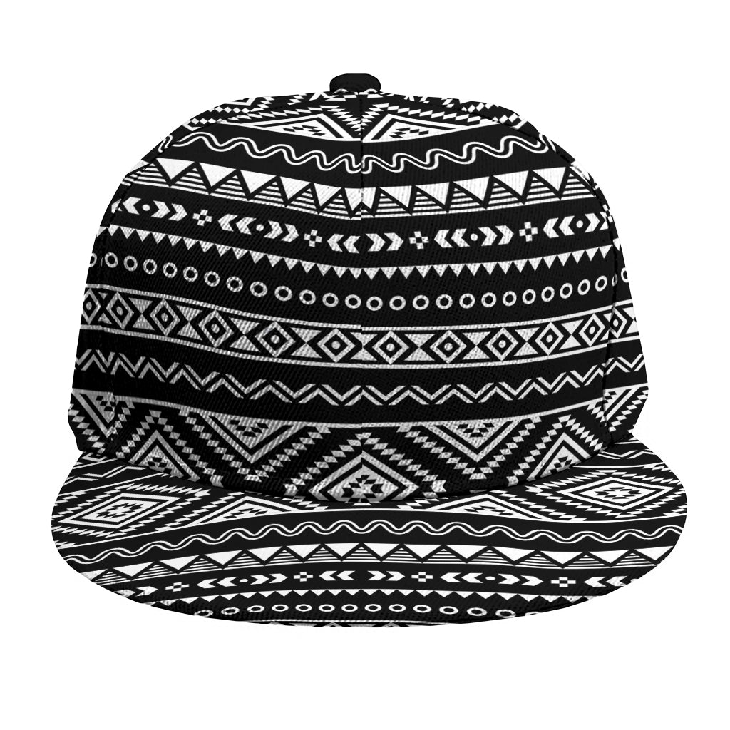 Black And White Aztec Ethnic Print Snapback Cap