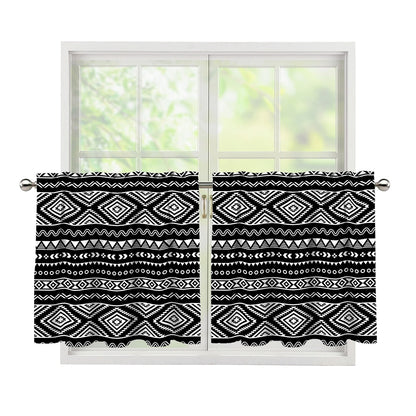 Black And White Aztec Ethnic Print Tier Curtains