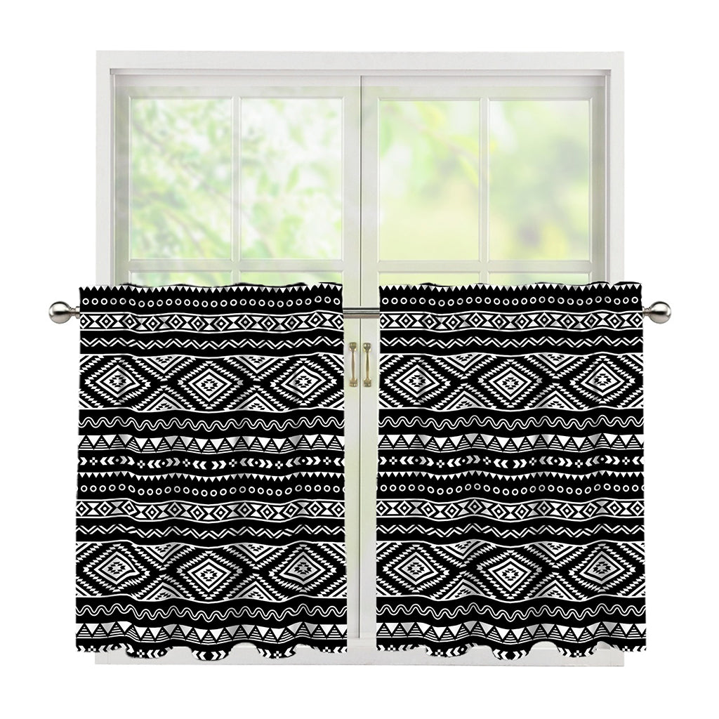Black And White Aztec Ethnic Print Tier Curtains