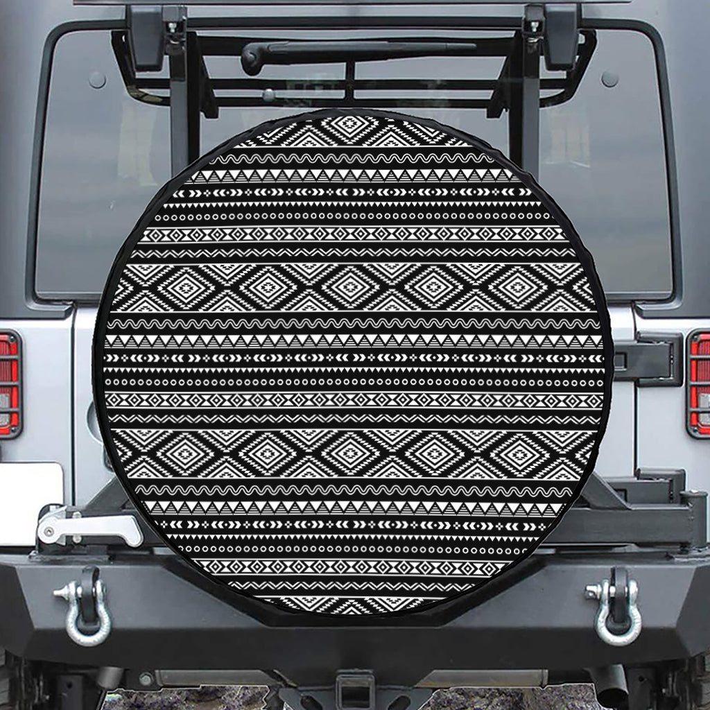 Black And White Aztec Ethnic Print Tire Cover
