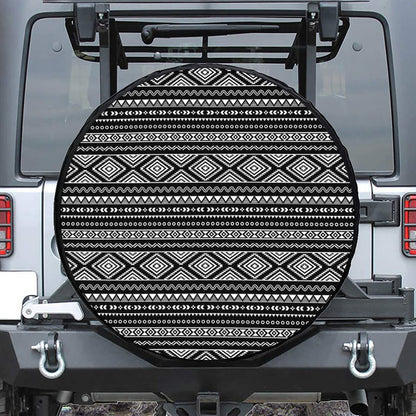 Black And White Aztec Ethnic Print Tire Cover