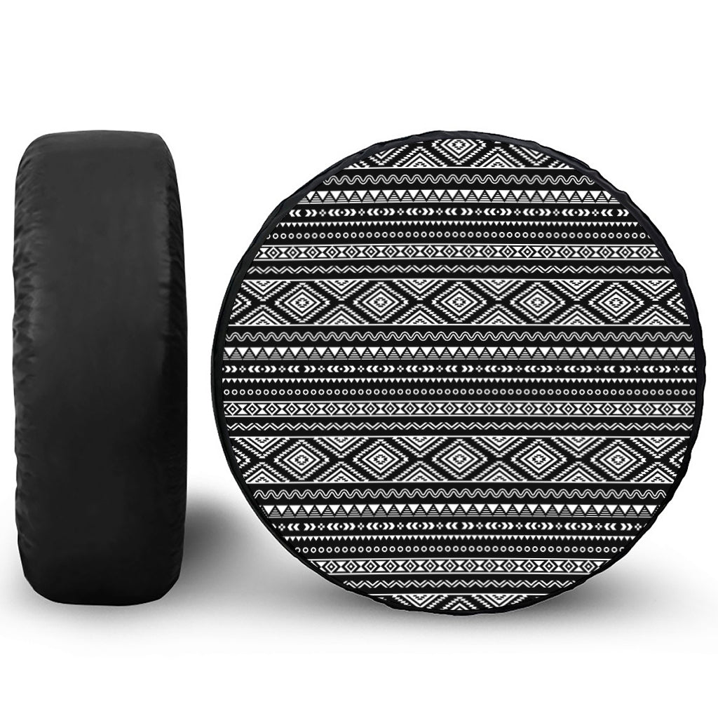 Black And White Aztec Ethnic Print Tire Cover