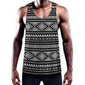 Black And White Aztec Ethnic Print Men's Workout Tank Top