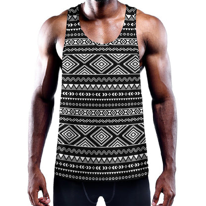 Black And White Aztec Ethnic Print Training Tank Top