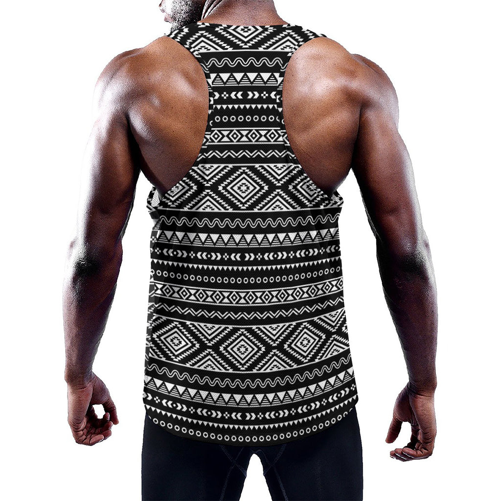 Black And White Aztec Ethnic Print Training Tank Top